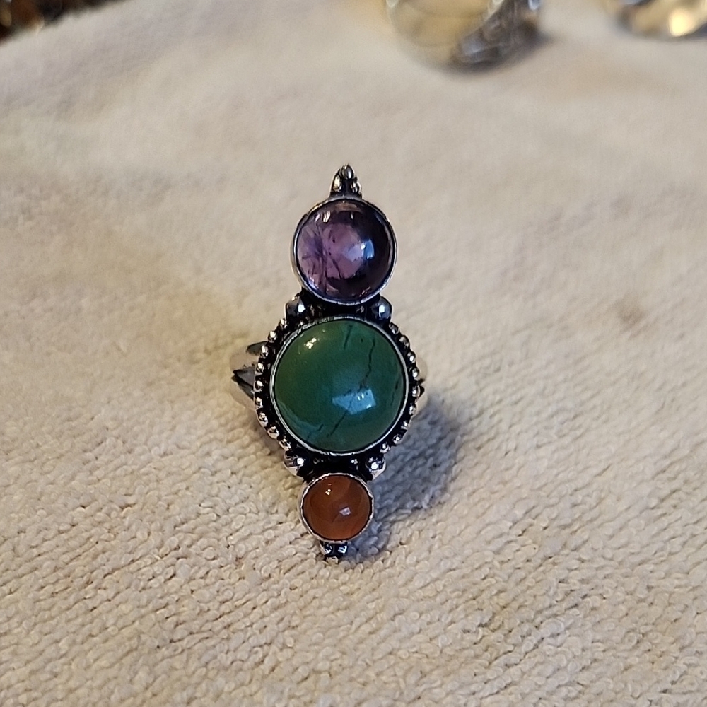 Elegant Multi-Stone Silver Ring - image 1